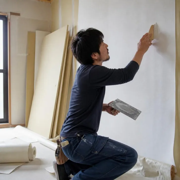 壁紙を仕上げる内装職人(イメージ)