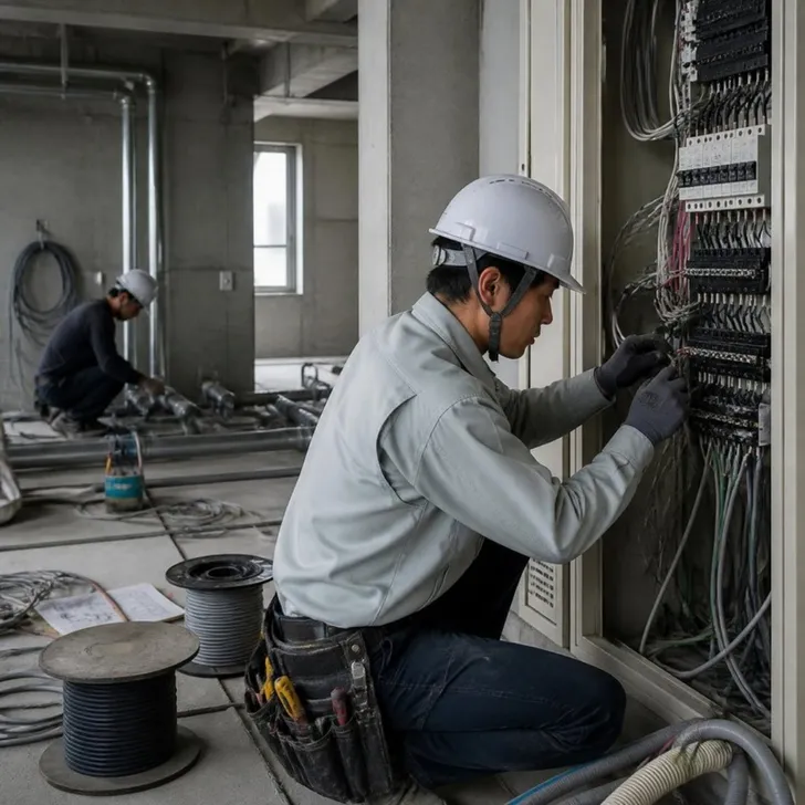 分電盤の配線をする電気工事士(イメージ)
