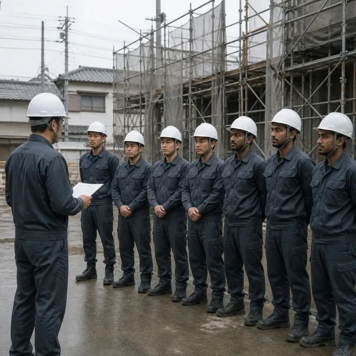 外国人技能者が後輩に作業を教える場面(イメージ)