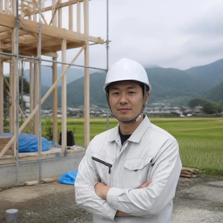 地方の町並みと、地場の建設会社の現場(イメージ)