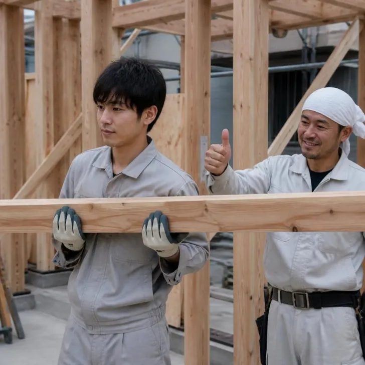先輩職人に道具の使い方を教わる若手(イメージ)